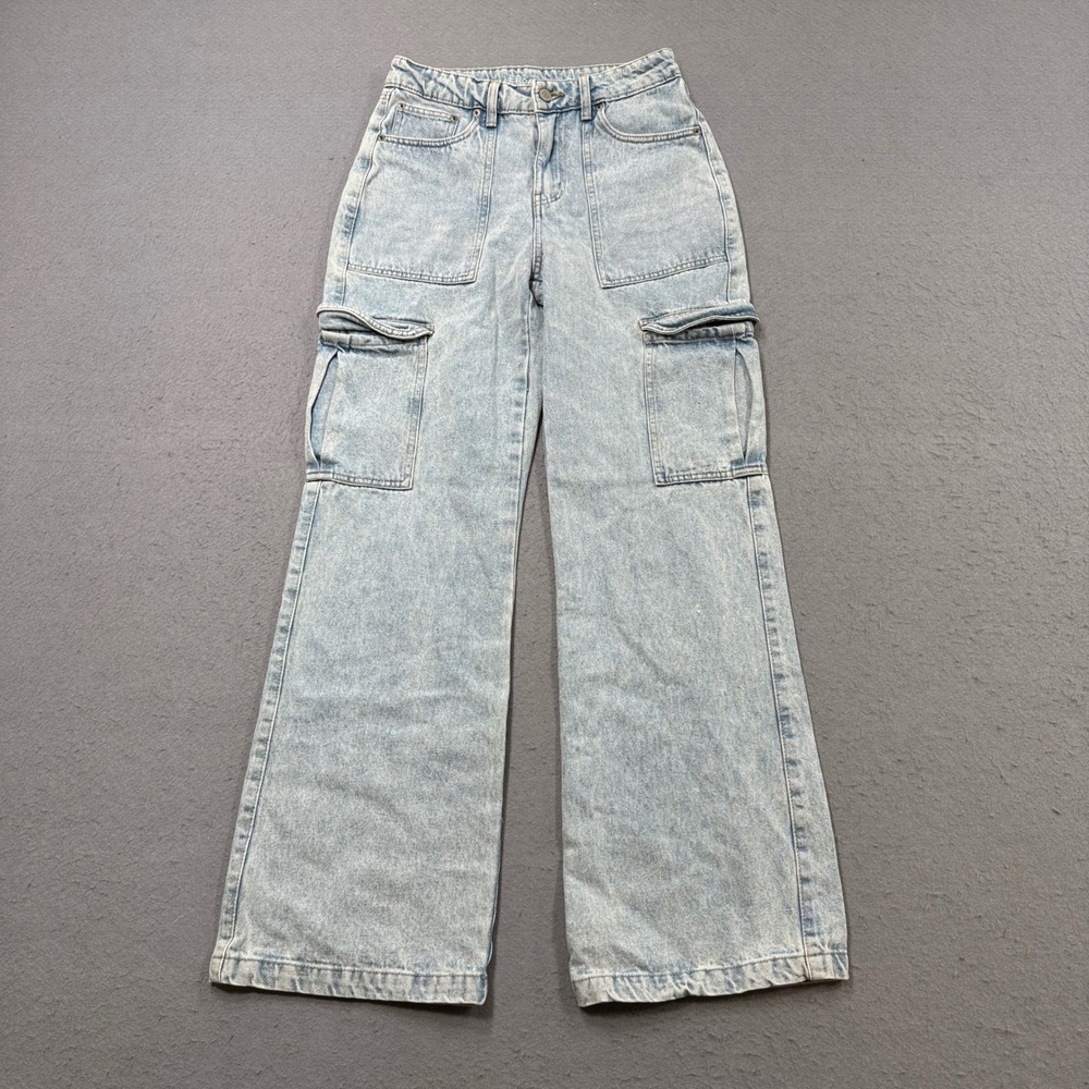Aeropostale Cargo Jeans Women's Small Blue Light Wash High Rise Wide Leg Relaxed